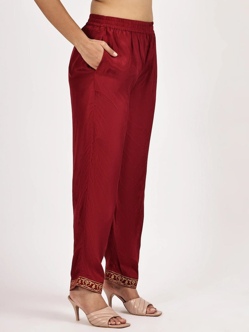 Maroon Embellished Kurta Set with Pants & Dupatta