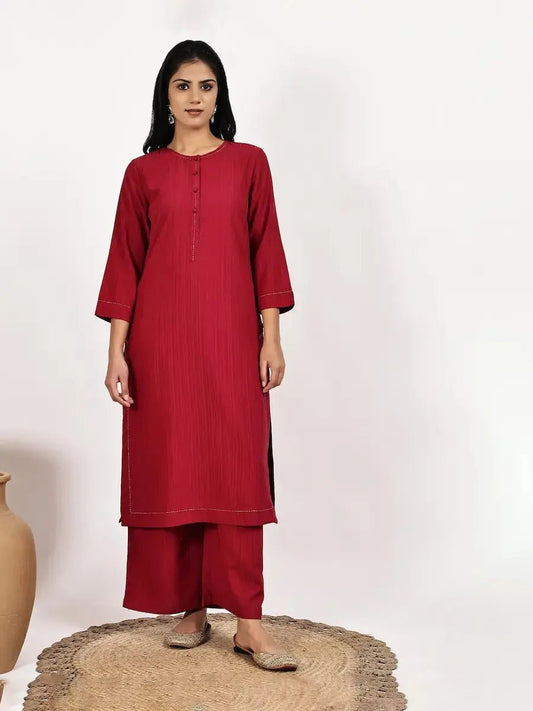 Maroon Kurta with palazzo product_color 2 Pcs Set