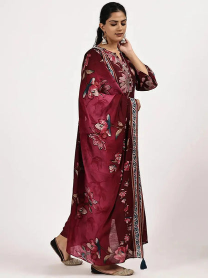 Maroon Printed Kurta Set with Dupatta product_color KURTA SET