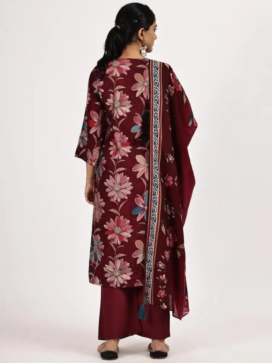 Maroon Printed Kurta Set with Dupatta product_color KURTA SET