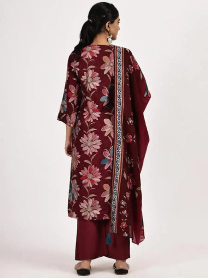 Maroon Printed Kurta Set with Dupatta product_color KURTA SET