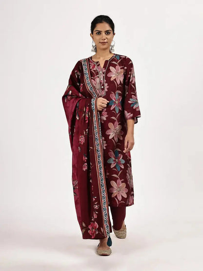 Maroon Printed Kurta Set with Dupatta product_color KURTA SET