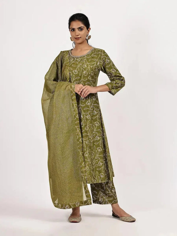 Mehndi Green Viscose Blend Embroidered Kurta Set with Dupatta product_color KURTA SET