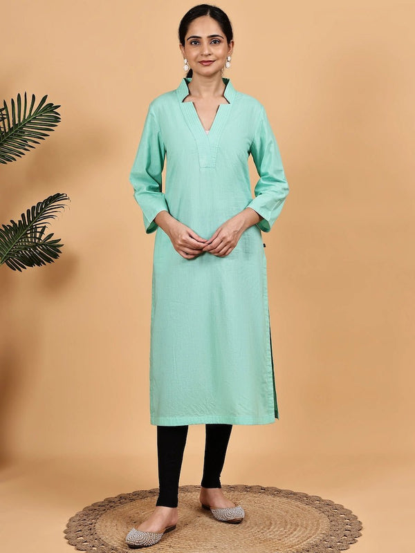 Mint Green Solid Straight Kurta with V - Slit Neck product_color Kurti