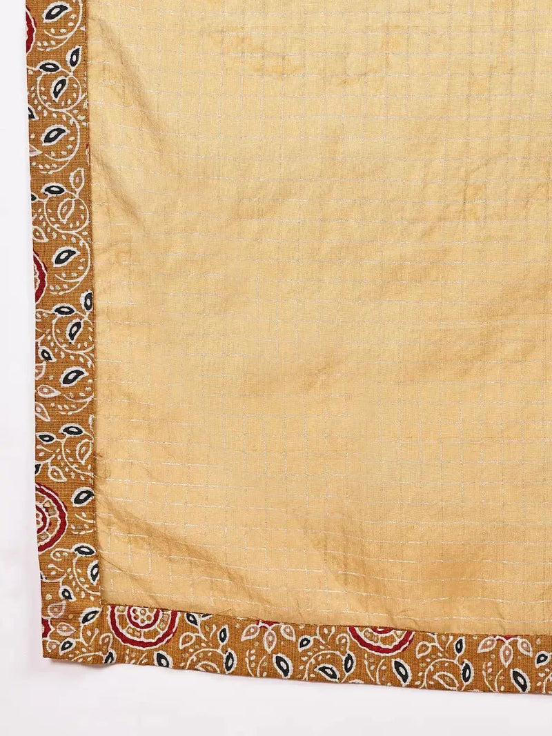 Mustard Yellow Viscose Blend Kurta Set with Lace Detailing