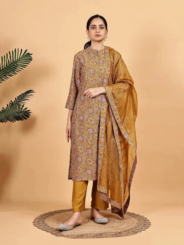 Mustard Yellow Viscose Blend Kurta Set with Lace Detailing product_color KURTA SET
