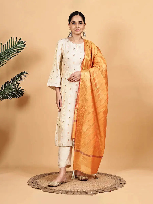 Off - White Kurta Pant Set with Contrast Dupatta product_color KURTA SET