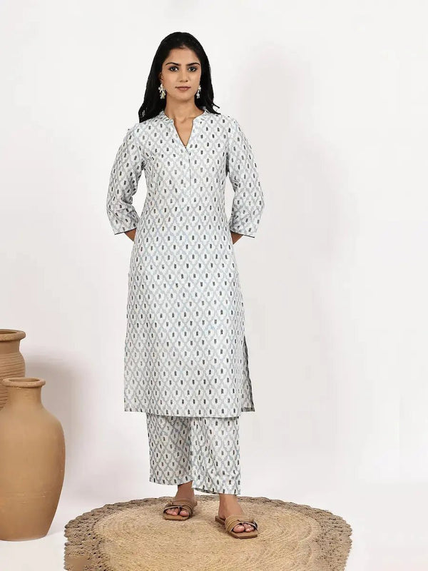 Off White Printed Kurta Palazzo Set – Two Piece Ethnic Wear product_color 2 Pcs Set