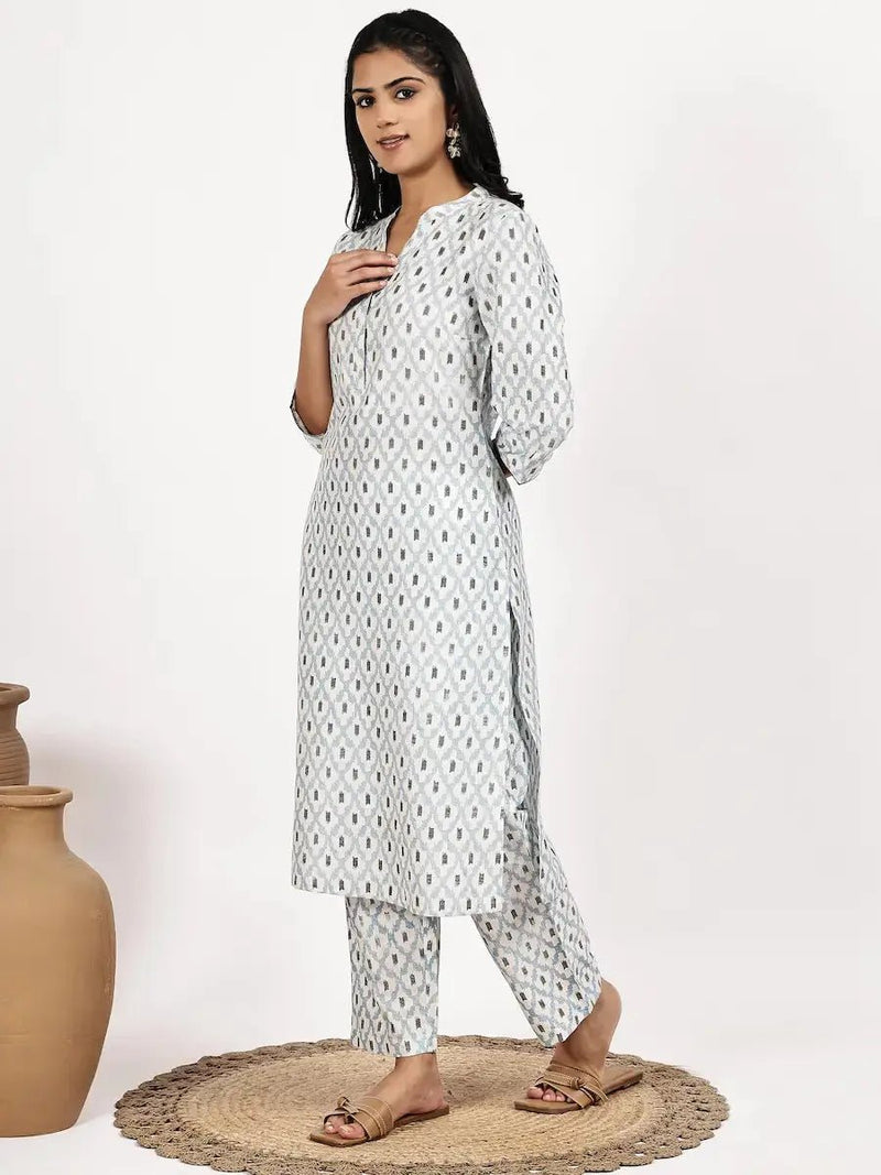 Off White Printed Kurta Palazzo Set – Two Piece Ethnic Wear