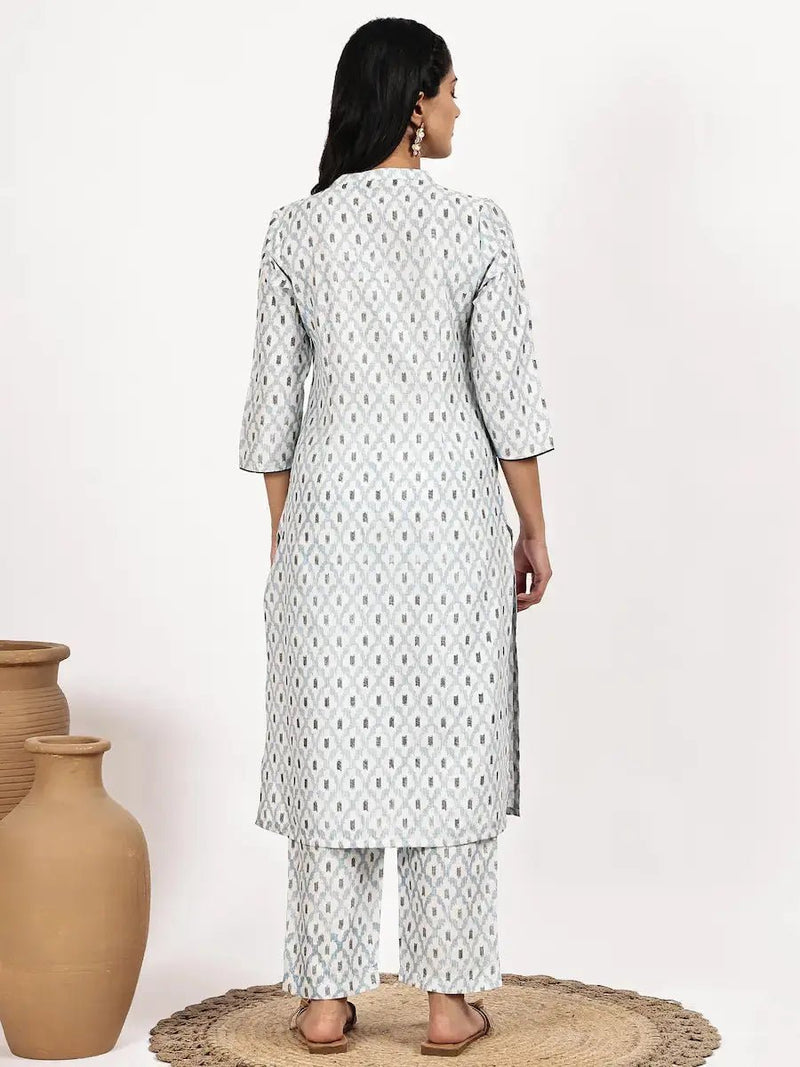Off White Printed Kurta Palazzo Set – Two Piece Ethnic Wear