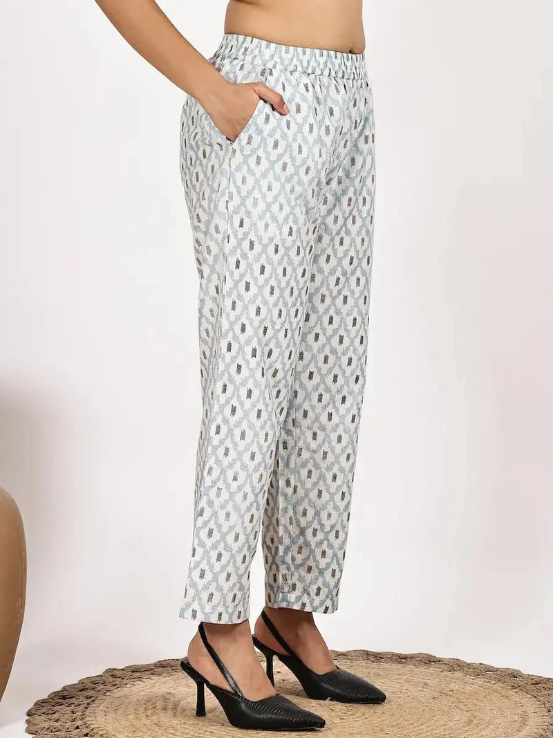 Off White Printed Kurta Palazzo Set – Two Piece Ethnic Wear