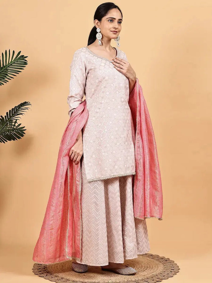 Pastel Pink Silk Jacquard Kurta Set for Festive & Party Wear