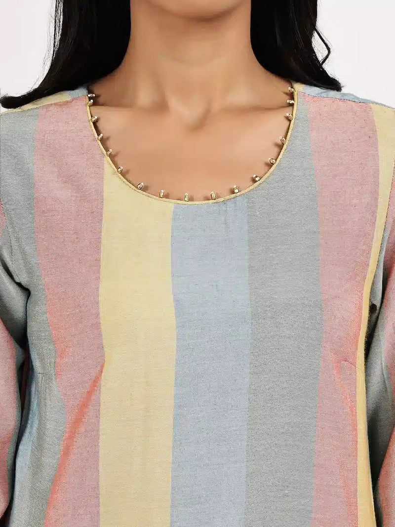 Pastel Stripped Kurta with Solid Pants