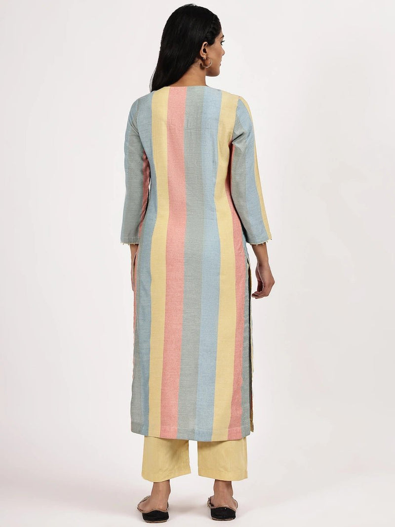 Pastel Stripped Kurta with Solid Pants
