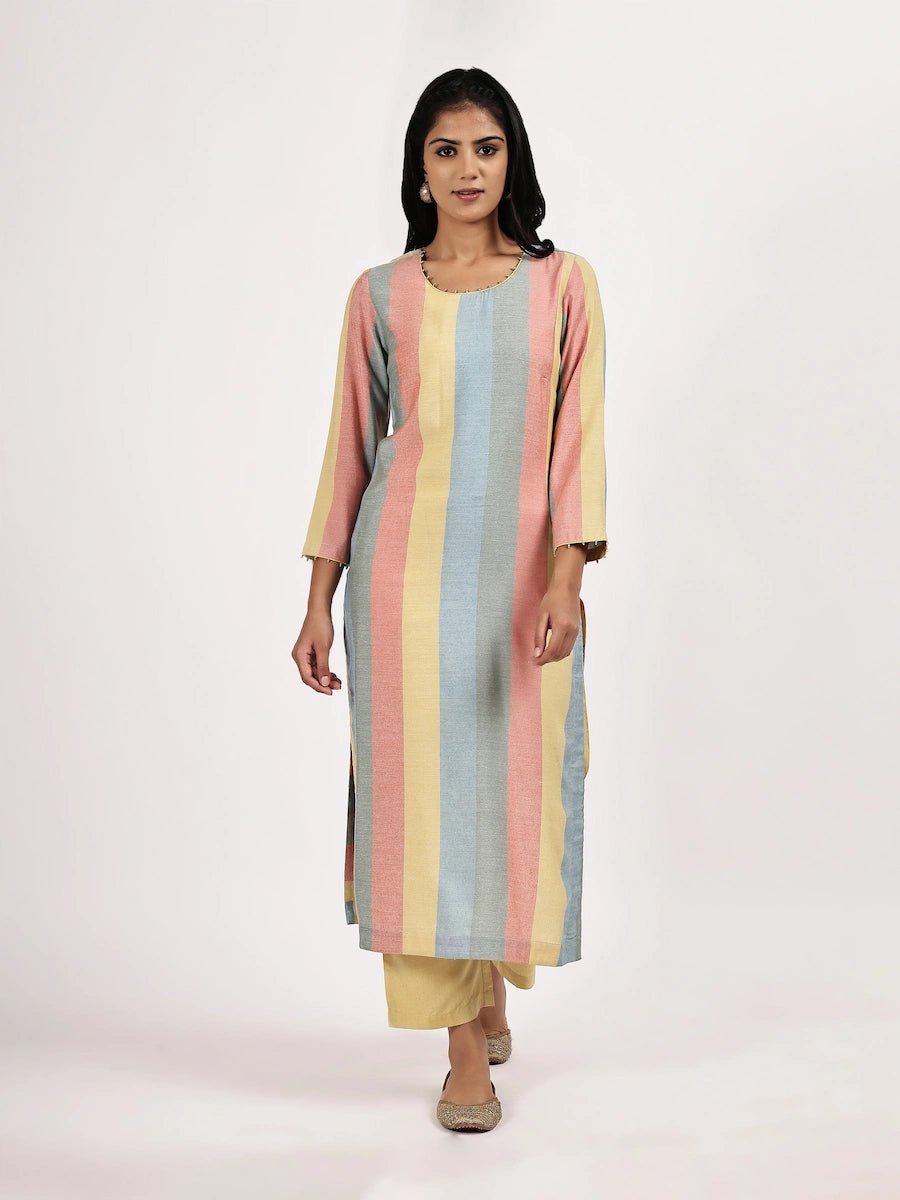Pastel Stripped Kurta with Solid Pants