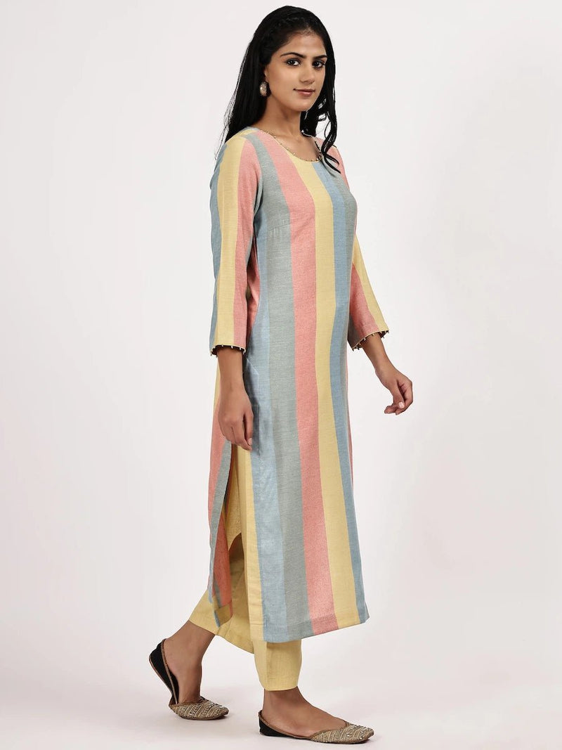 Pastel Stripped Kurta with Solid Pants