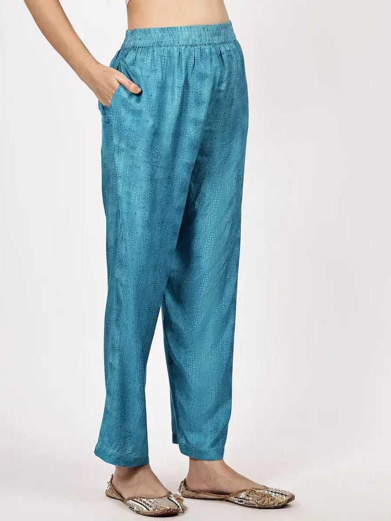 Pink and Blue Printed Kurta Set with Dupatta for Women