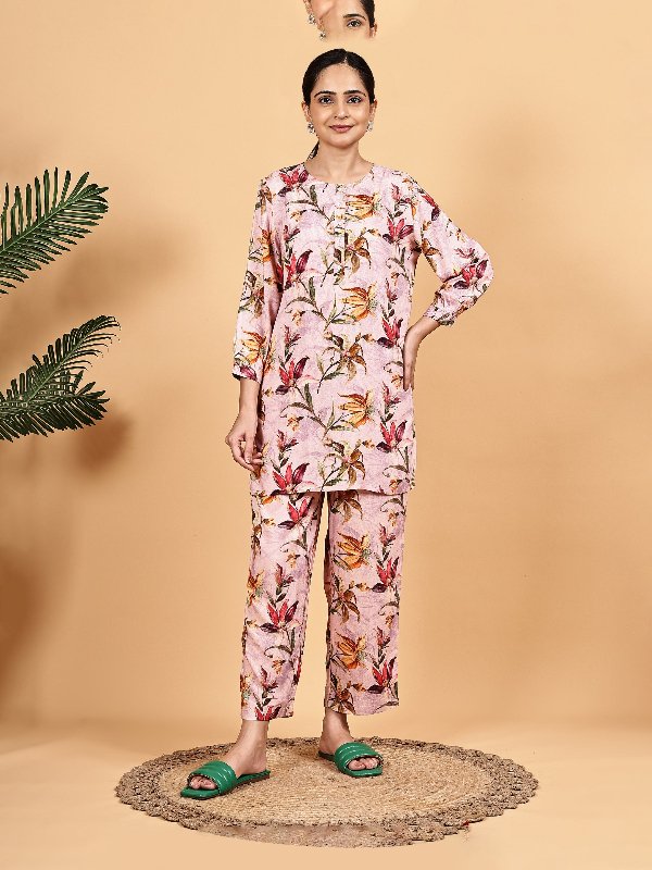 Pink floral print co ord set