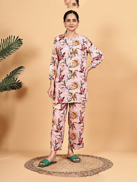 Pink floral print co ord set