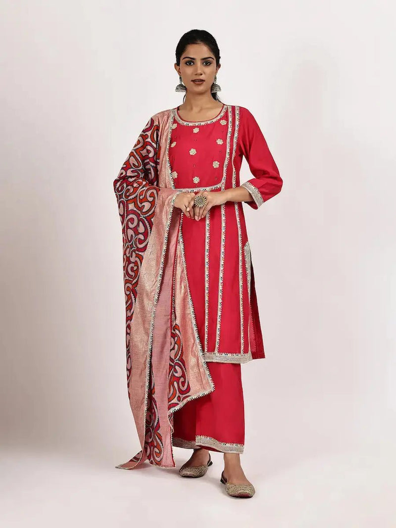 Pink  Kurta Set with Printed Dupatta