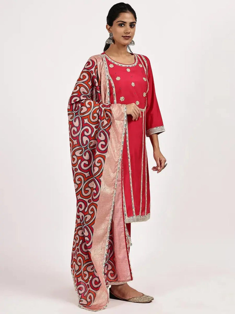 Pink  Kurta Set with Printed Dupatta