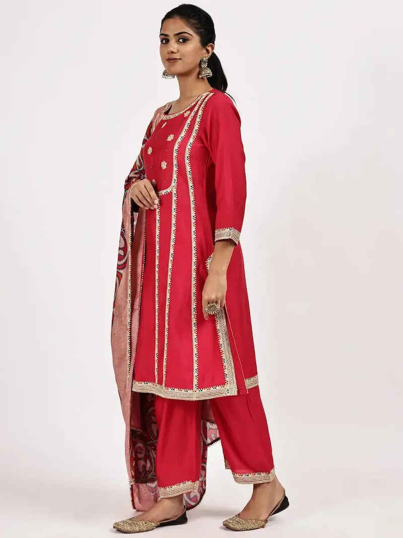 Pink  Kurta Set with Printed Dupatta