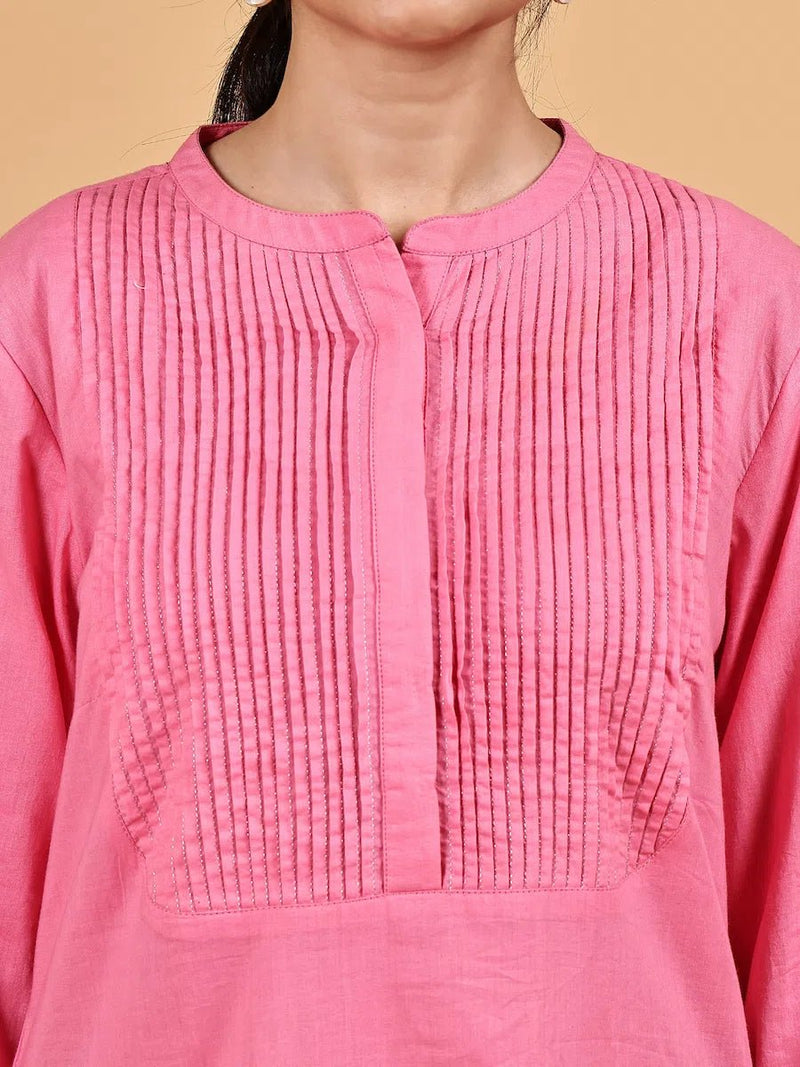Pink Pintuck Straight Kurta for Women