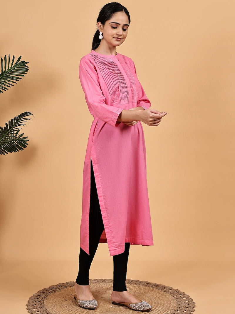 Pink Pintuck Straight Kurta for Women