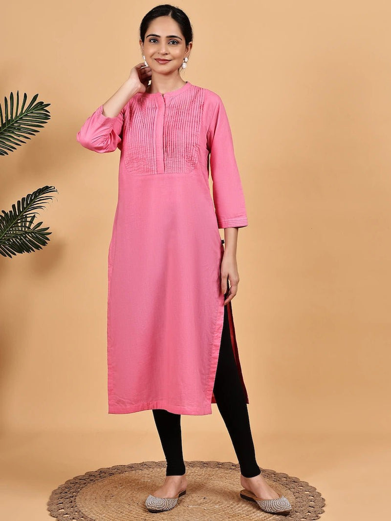 Pink Pintuck Straight Kurta for Women