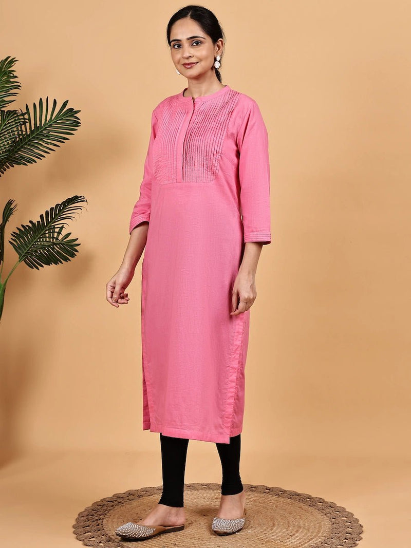 Pink Pintuck Straight Kurta for Women