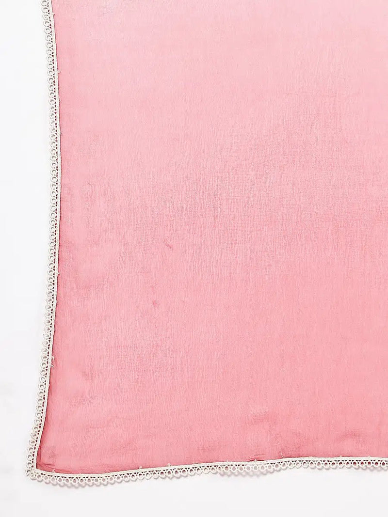 Pink printed kurta set with Ombre dupatta