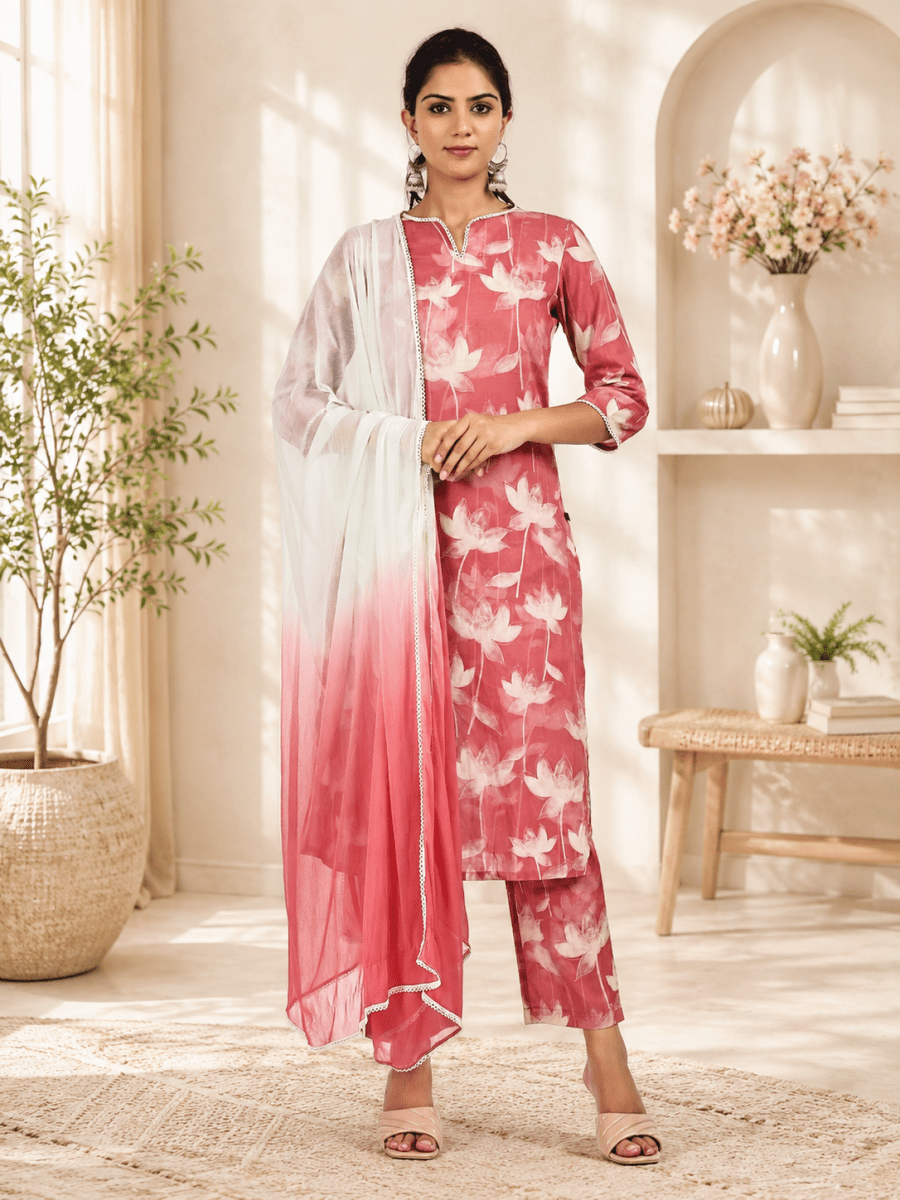 Pink printed kurta set with Ombre dupatta product_color KURTA SET