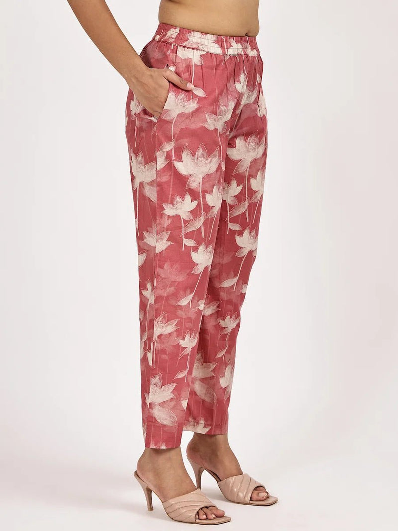 Pink printed kurta set with Ombre dupatta