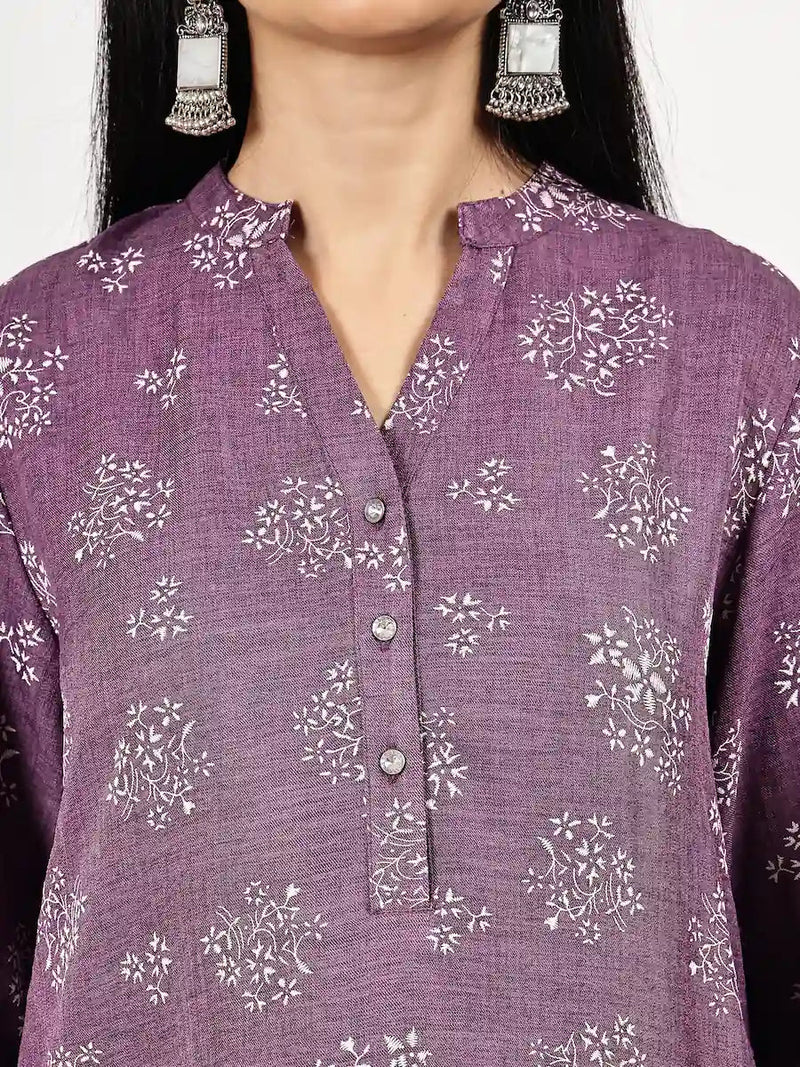 PURPLE EMBOSE FLORAL PRINT CO-ORD SET