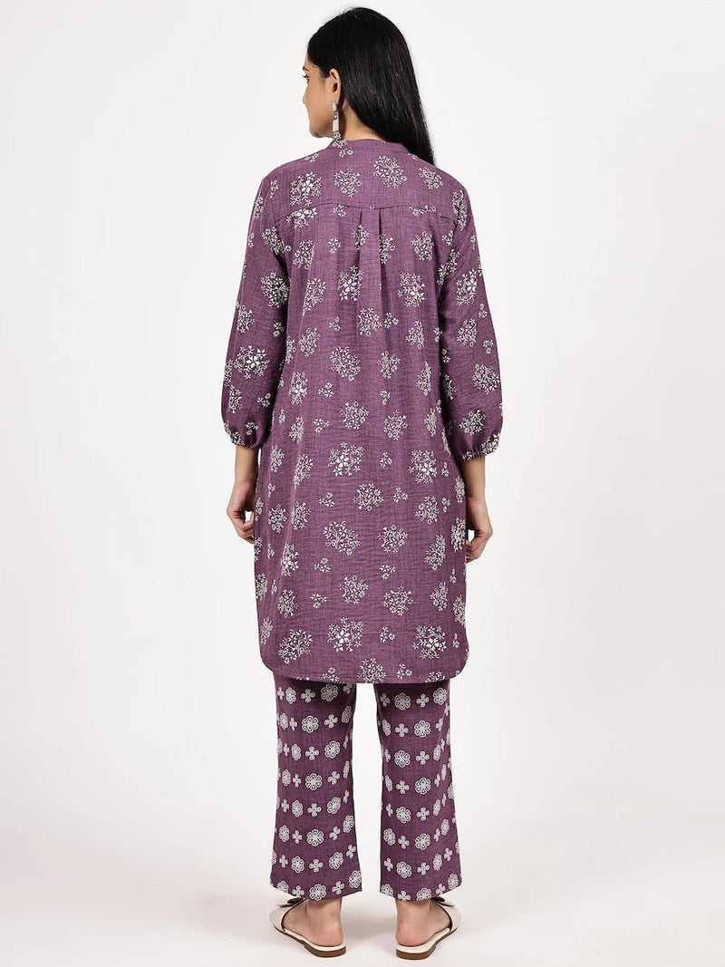 PURPLE EMBOSE FLORAL PRINT CO-ORD SET