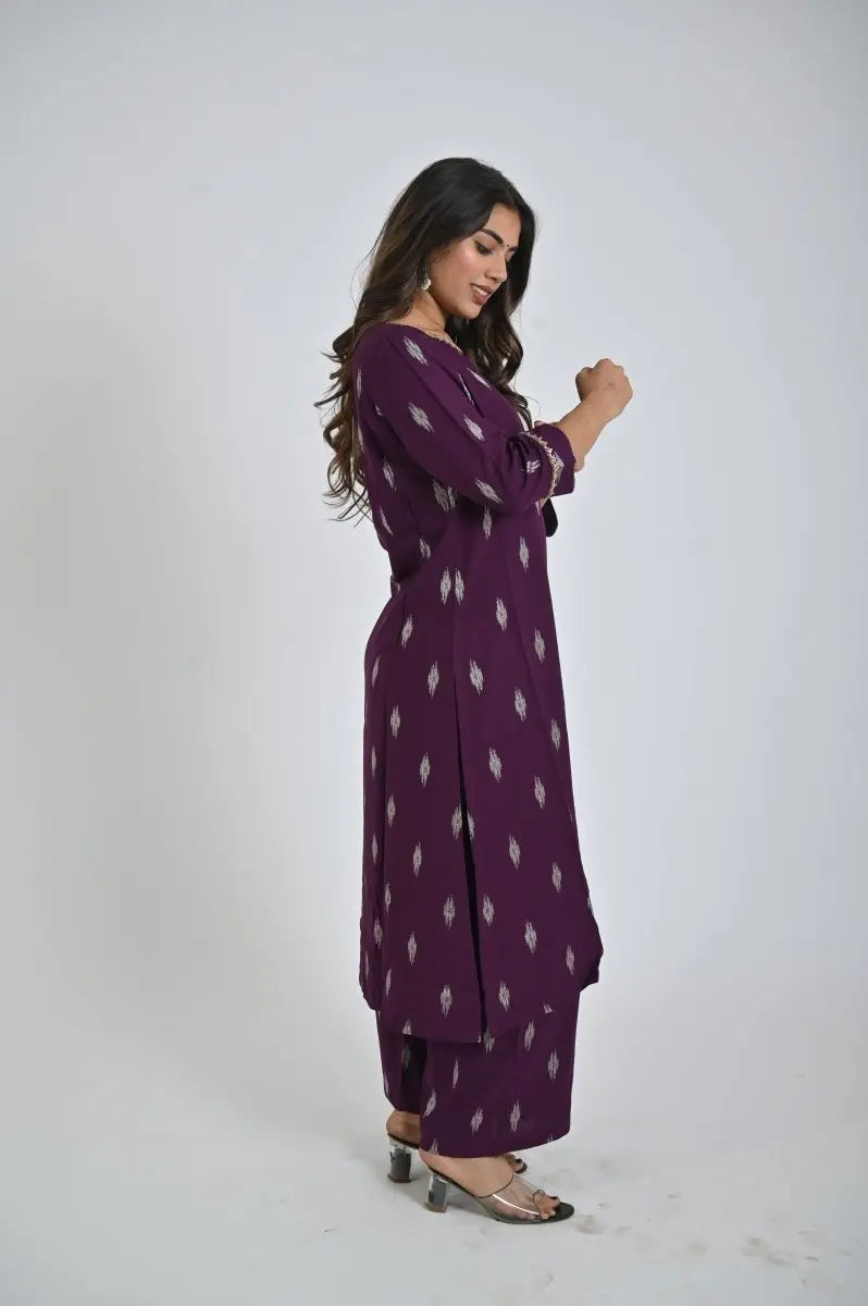 Purple Printed Kurta with Palazzo for Women