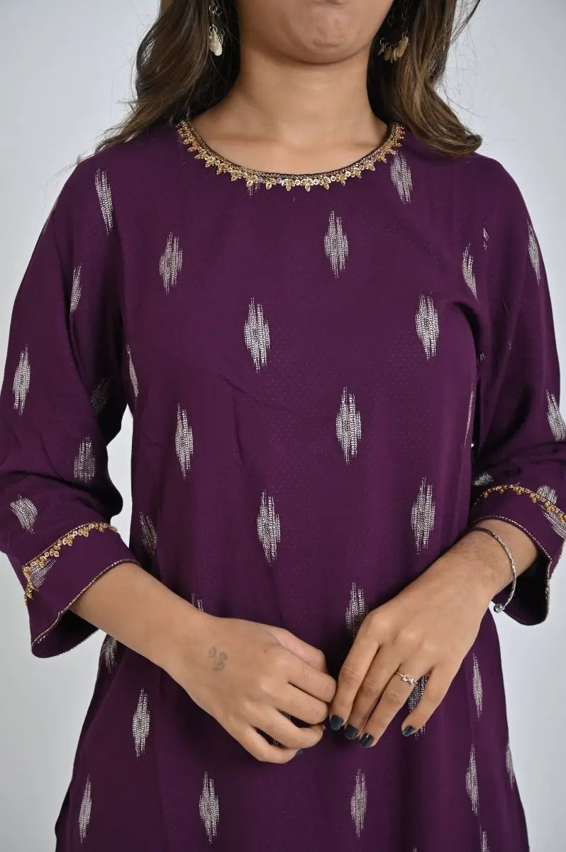Purple Printed Kurta with Palazzo for Women