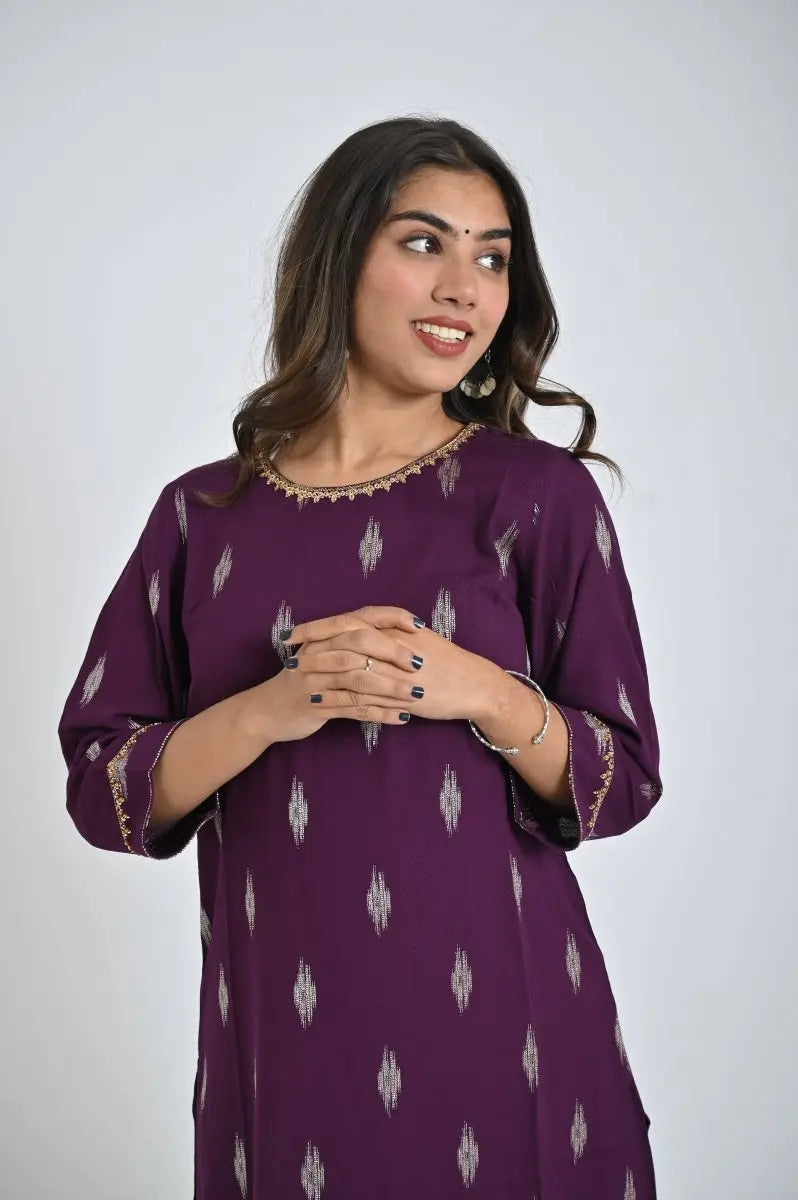 Purple Printed Kurta with Palazzo for Women