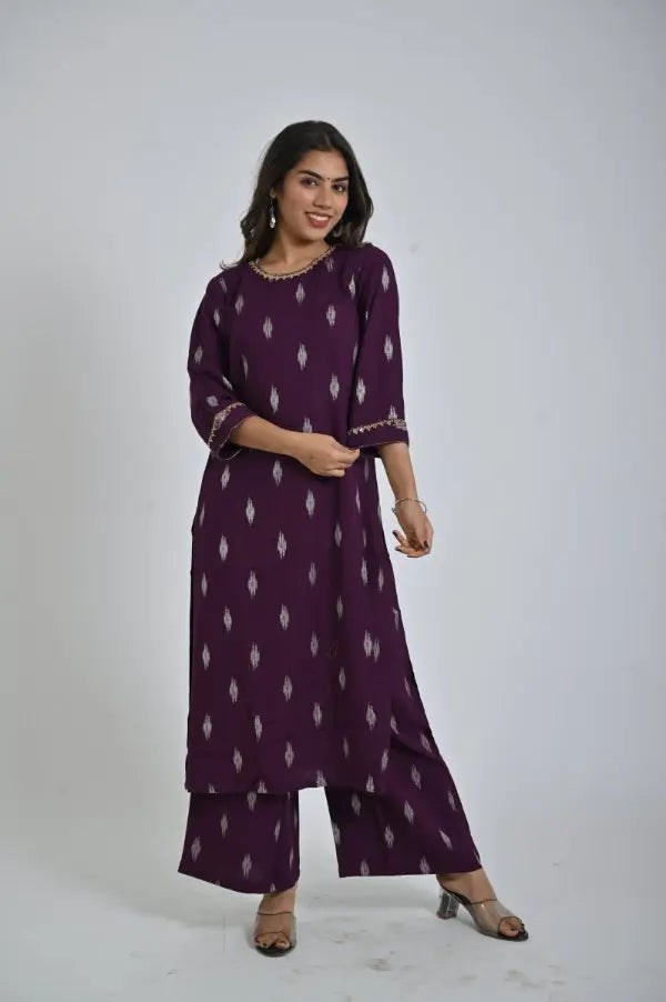 Purple Printed Kurta with Palazzo for Women product_color 2 Pcs Set