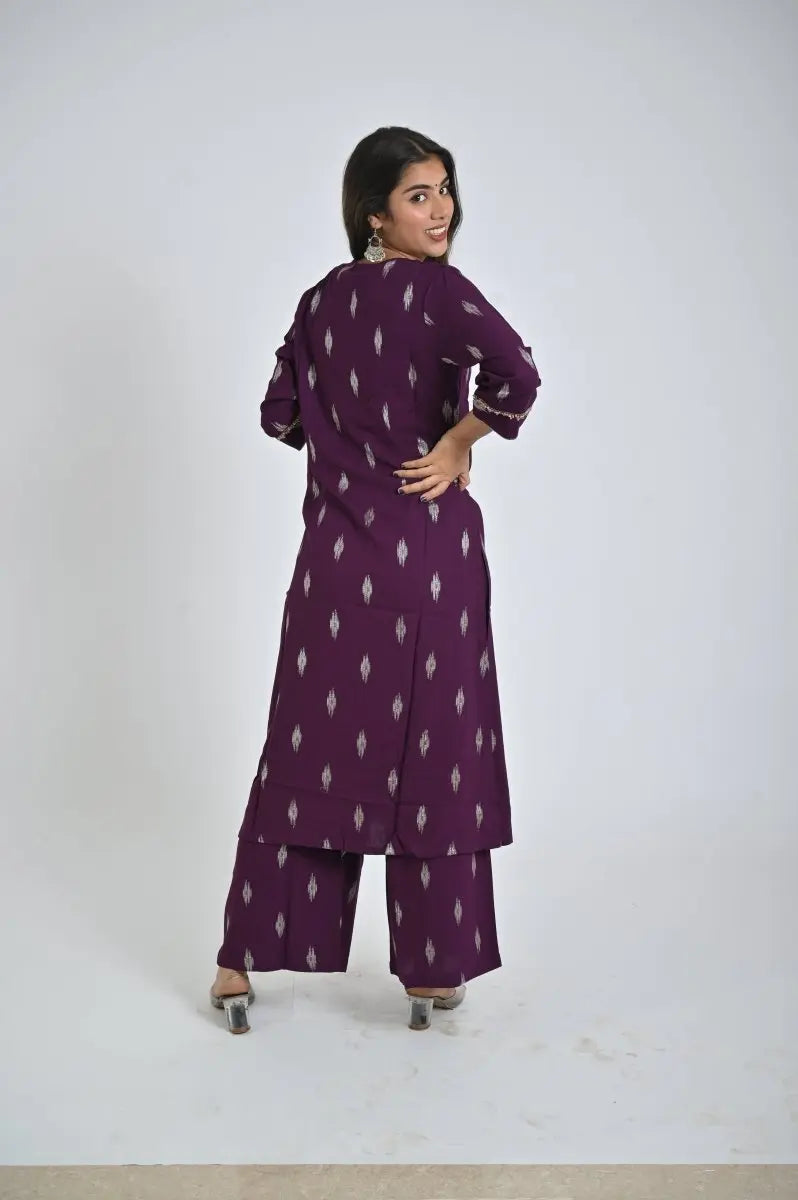 Purple Printed Kurta with Palazzo for Women