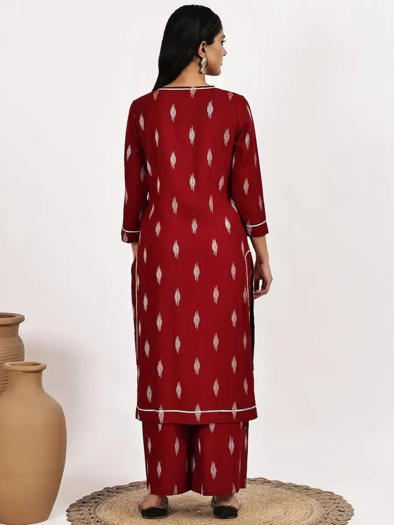 Red Print Kurta and Palazzo Set