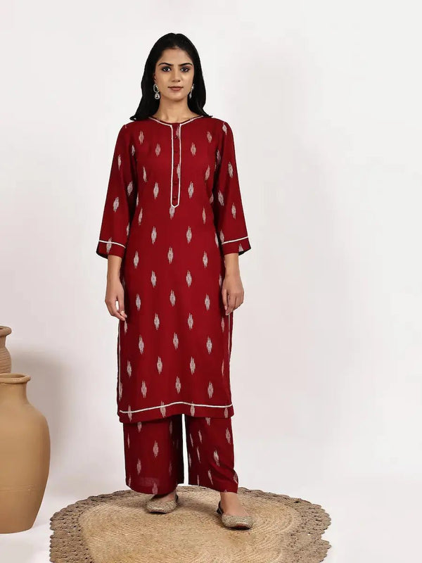 Red Print Kurta and Palazzo Set product_color 2 Pcs Set