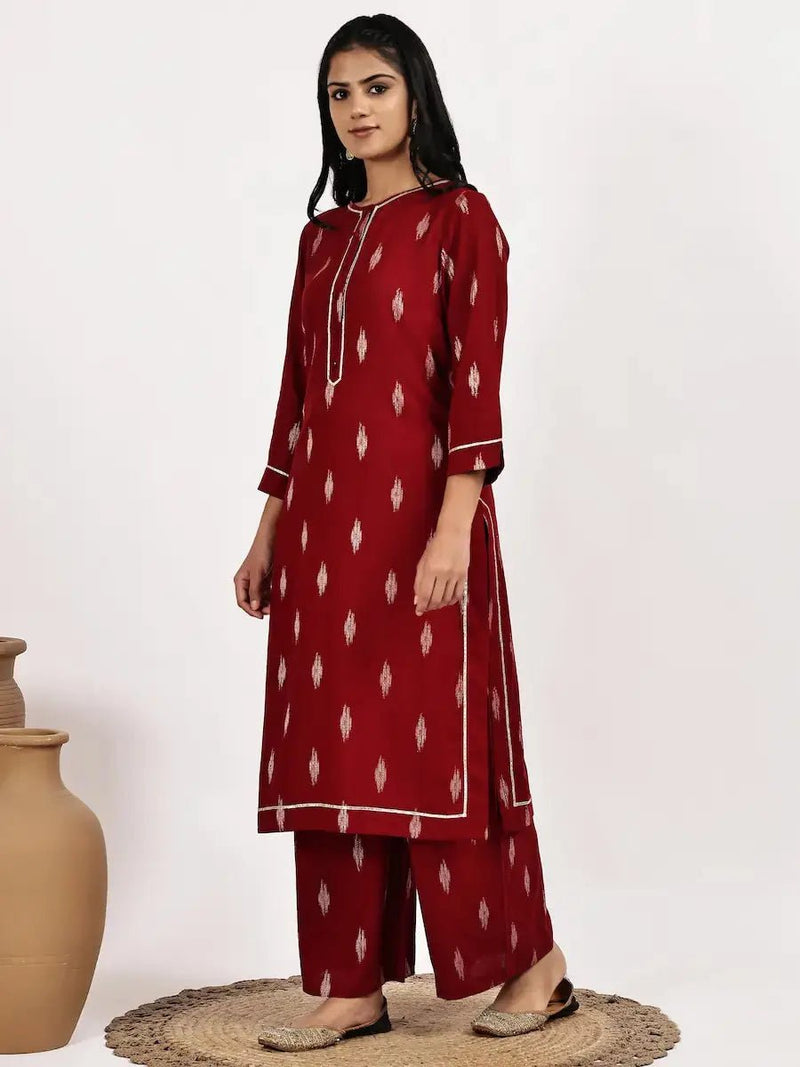 Red Print Kurta and Palazzo Set