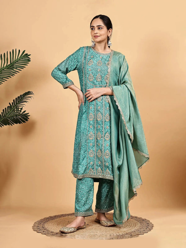 Sea Green Embroidered Kurta Set with Dupatta product_color KURTA SET