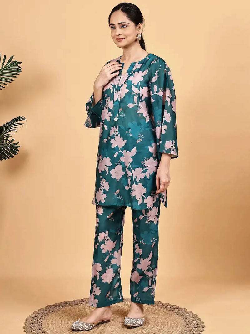 Sea Green Floral Co-Ord Set for Women