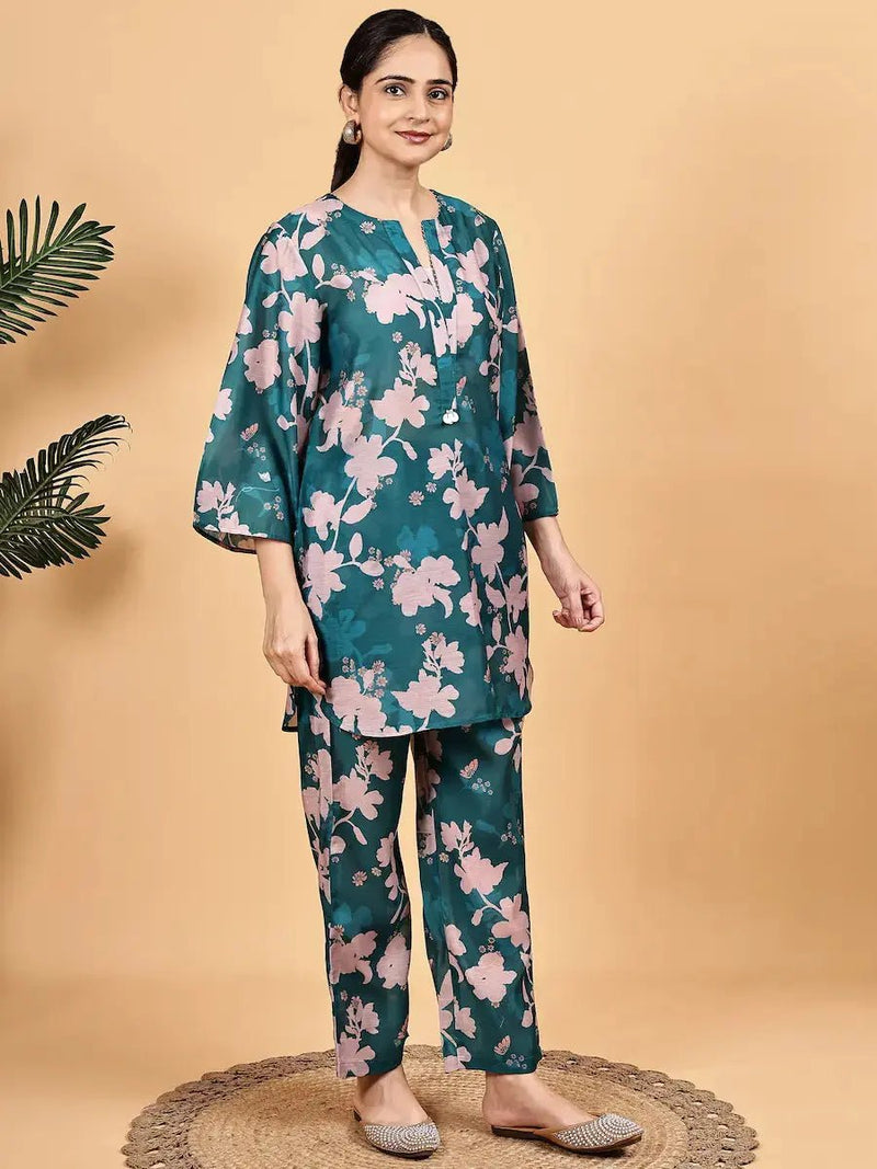 Sea Green Floral Co-Ord Set for Women
