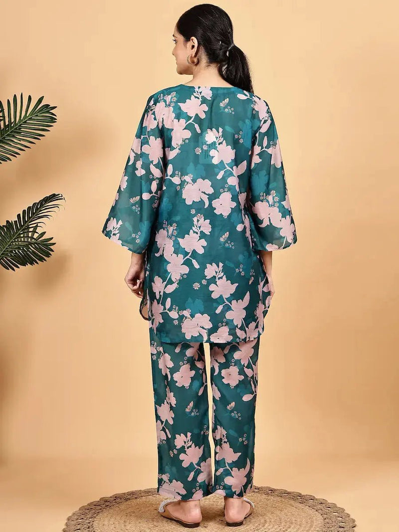 Sea Green Floral Co-Ord Set for Women