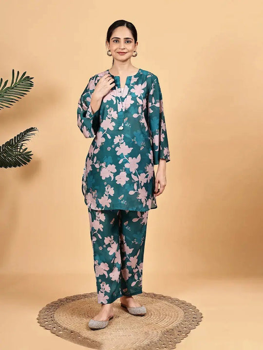 Sea Green Floral Co-Ord Set for Women