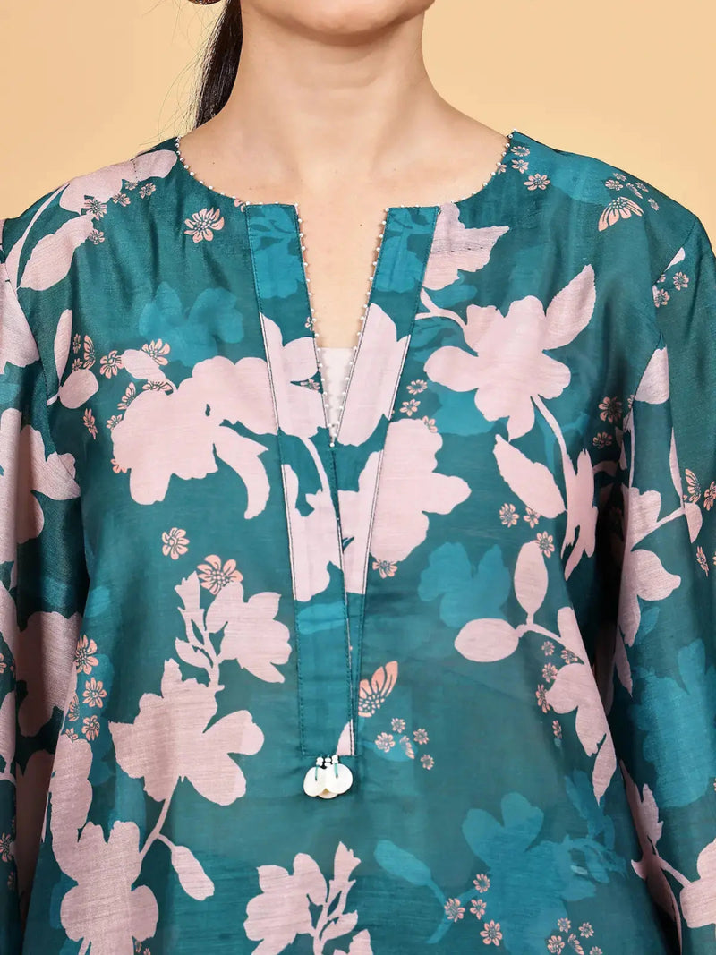 Sea Green Floral Co-Ord Set for Women