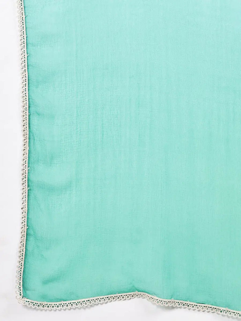 Sea Green Printed Kurta Set with Dupatta